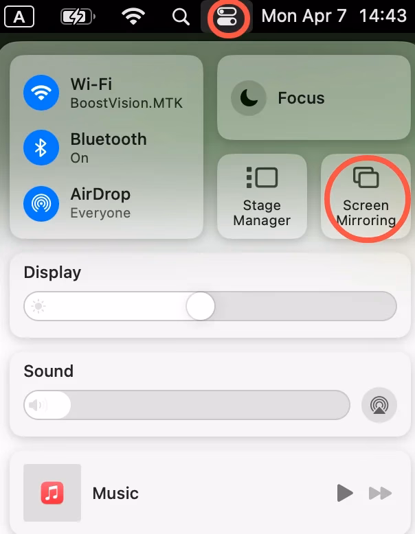 find Screen Mirroring in the Control Center