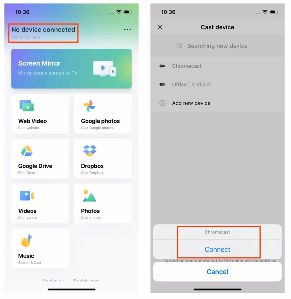 set up a connection between the app and Chromecast