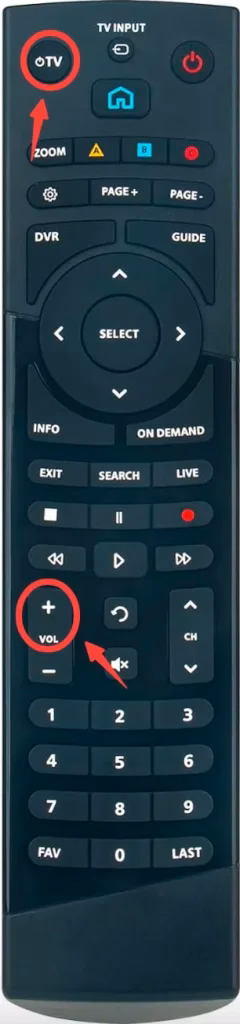 Volume + button and TV Power button
