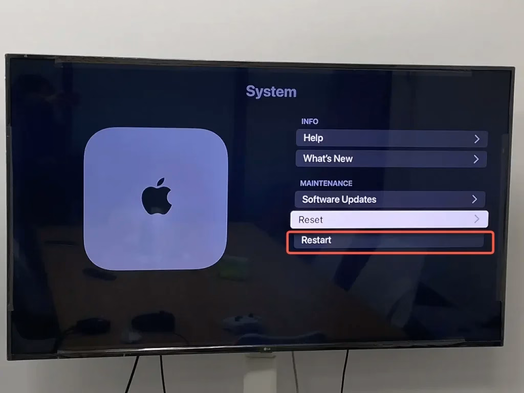 restart option of System on Apple TV