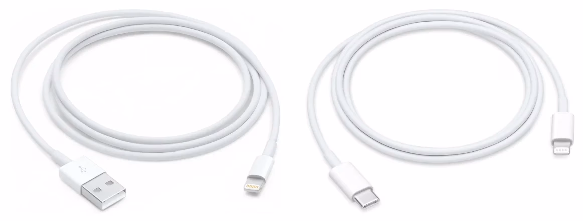 a Lightning charging cable and a USB-C charging cable