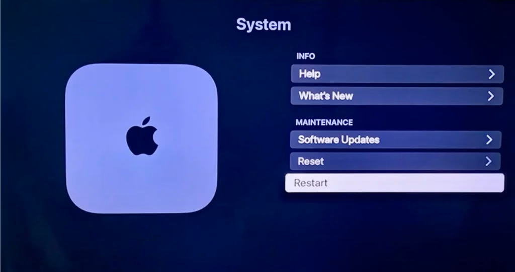restart page on Apple TV