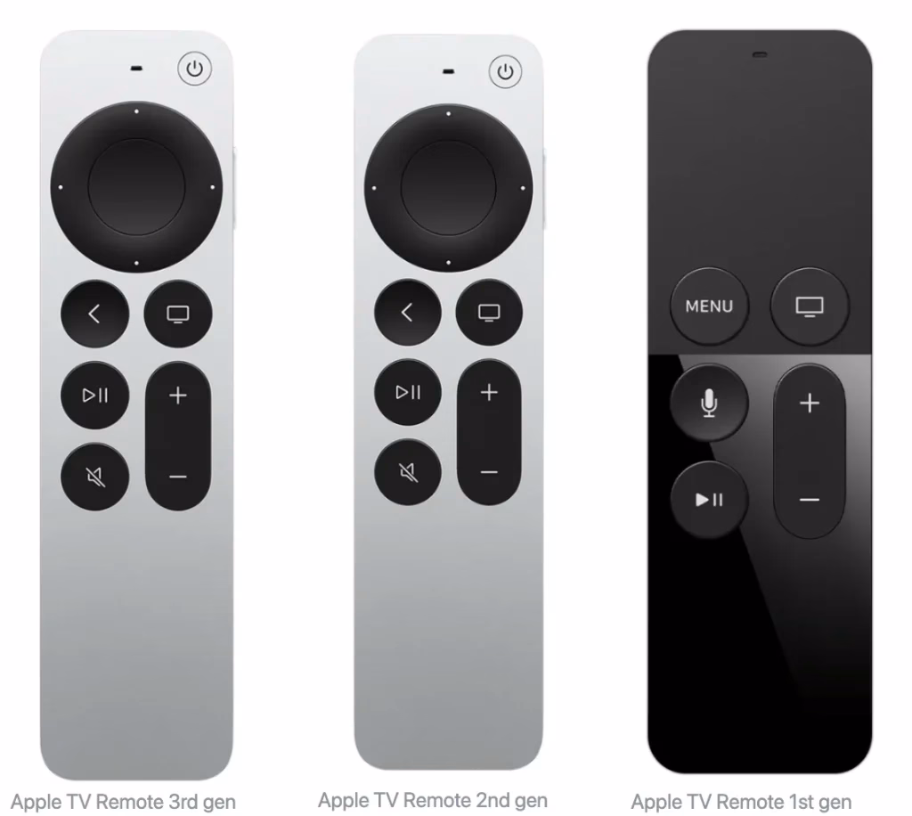 three generations of Apple TV Remotes