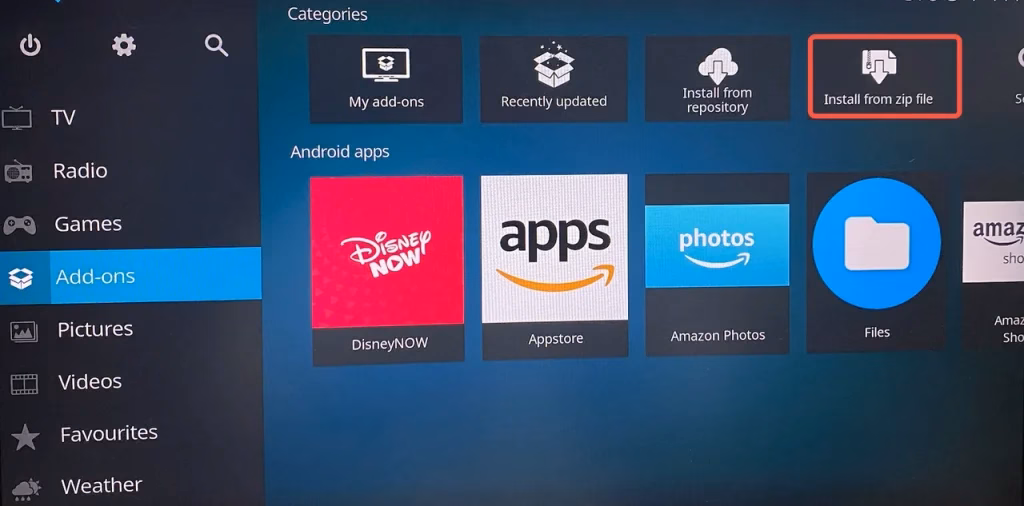 choose Install for zip file