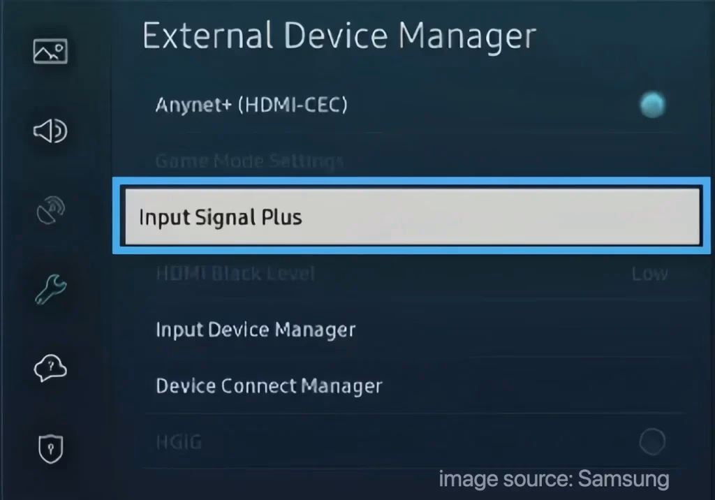 Input Signal Plus option on Samsung TV