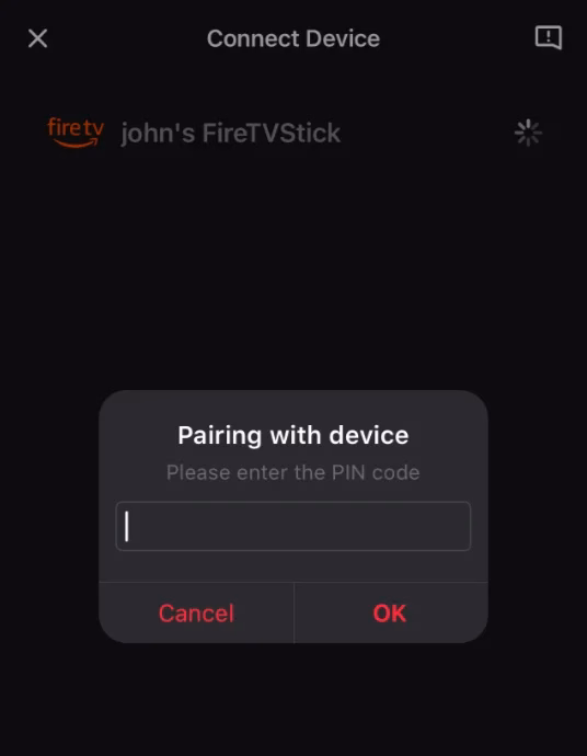 A PIN code requirement on the Fire TV remote app