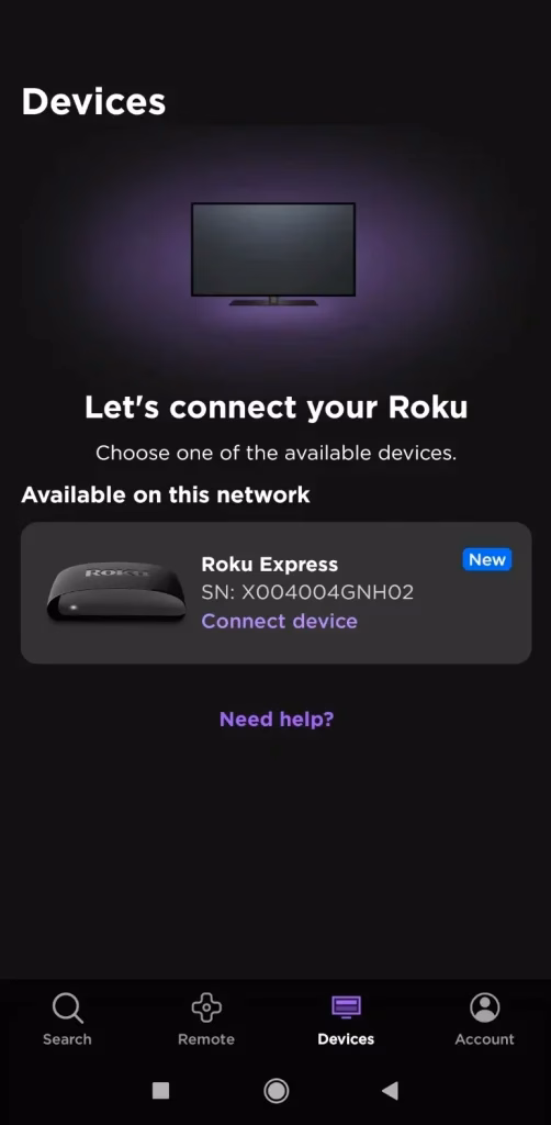 switch to the Devices tab on the Roku app