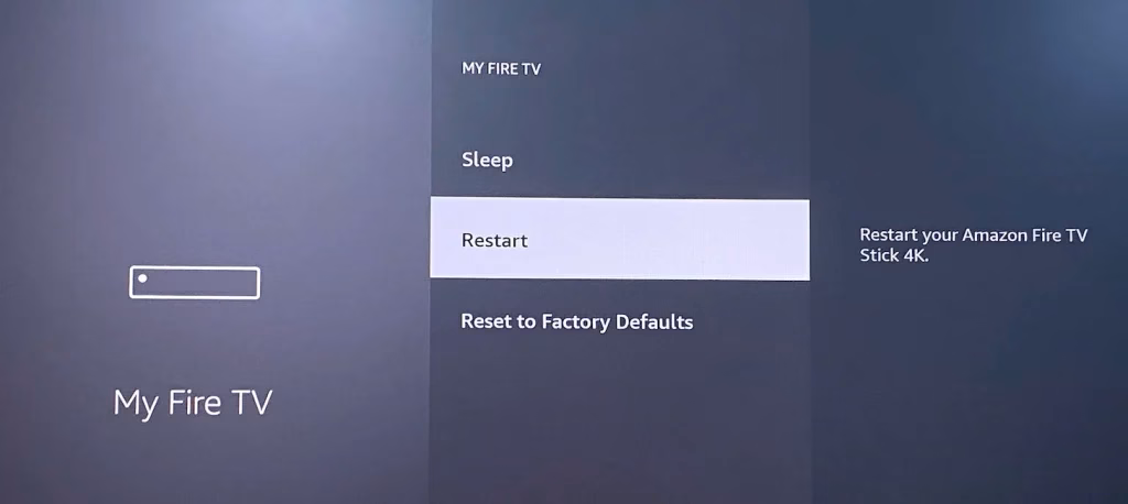 choose Restart on Firestick