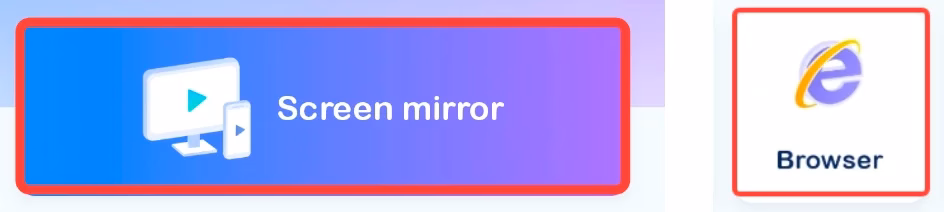 Screen mirror and Browser option on TV cast app