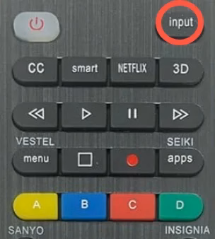 locate the input button on the remote