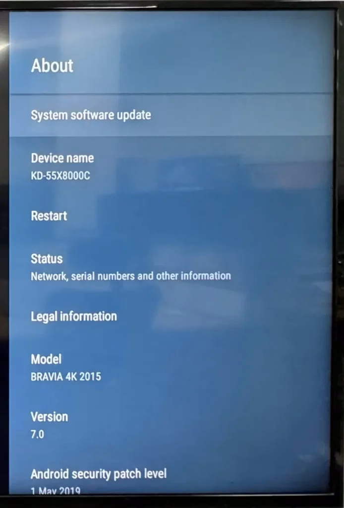 Software update option on TV with Chromecast