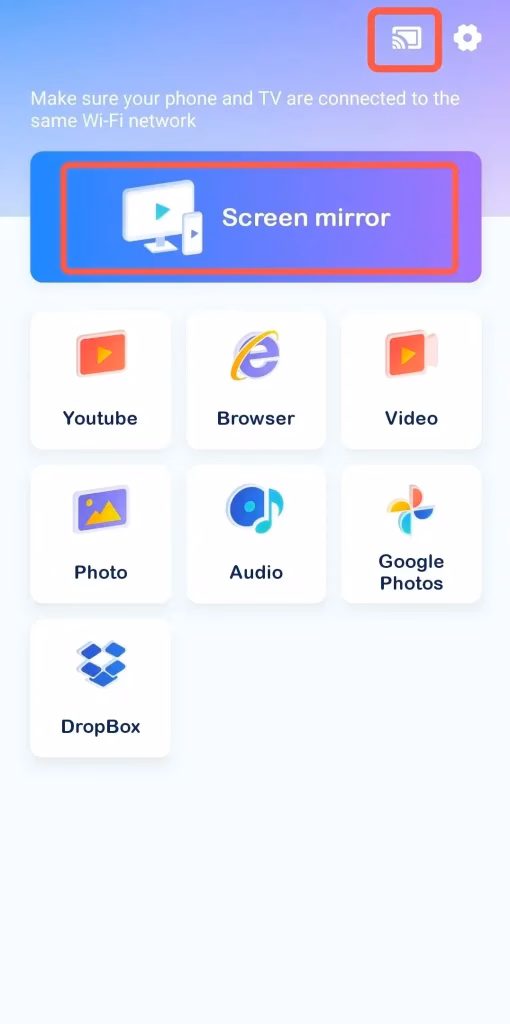 screen mirror button on the app