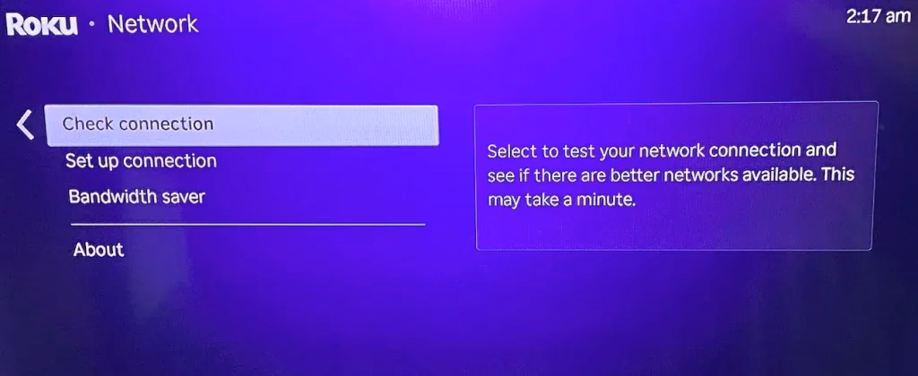 check network connection on Roku