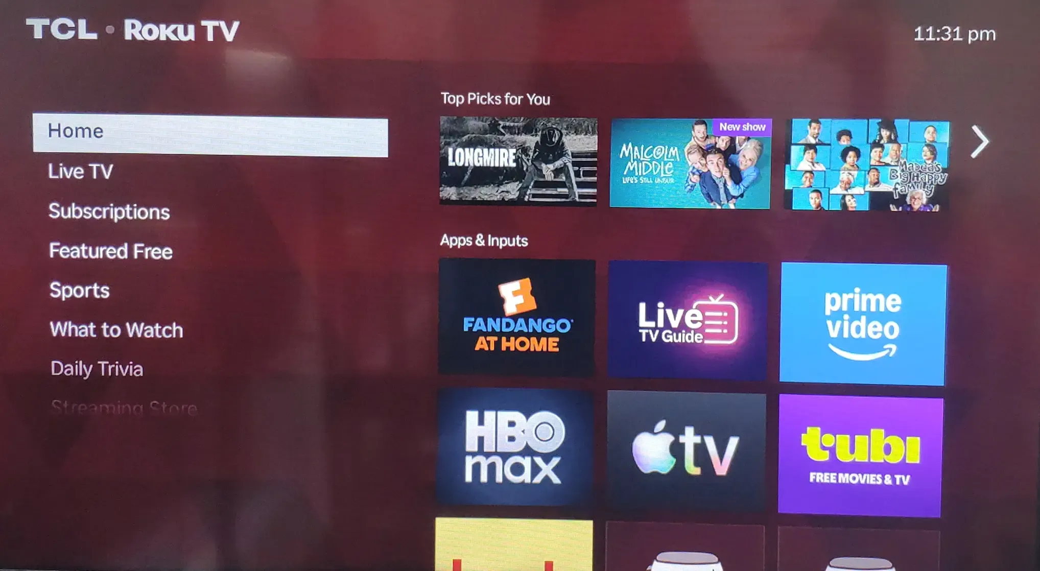 Roku home menu