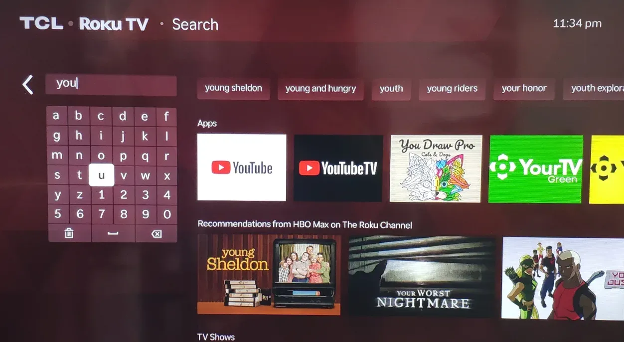 search YouTube TV in Roku app store