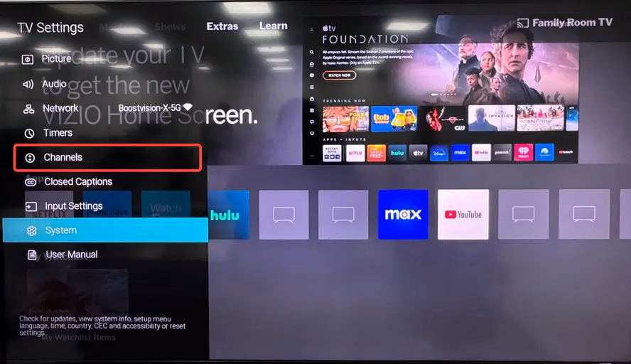Apps option on Vizio TV