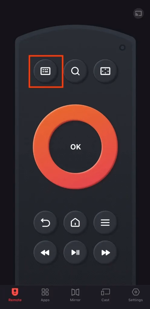 Virtual keyboard on the Fire TV remote app
