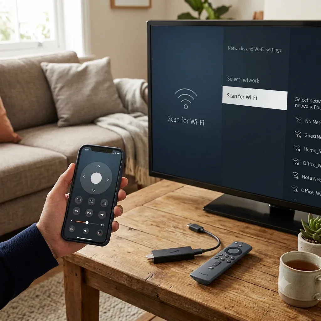 Phone remote app controlling a Fire TV device during Wi-Fi recovery