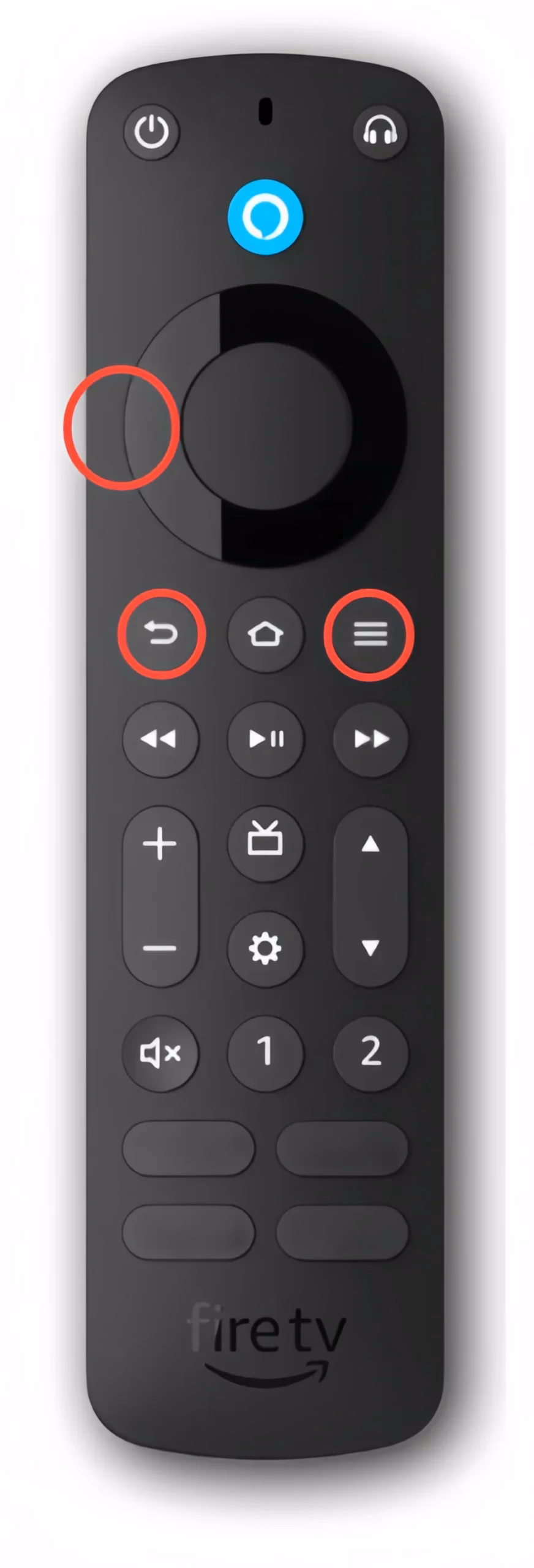 reset buttons on the Alexa Voice Remote Pro