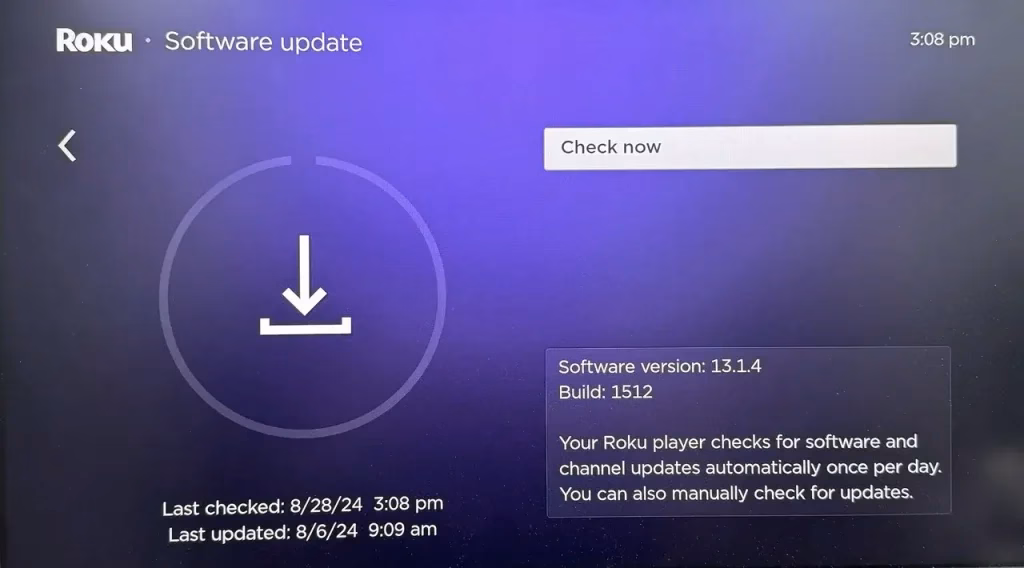 Update option on Roku