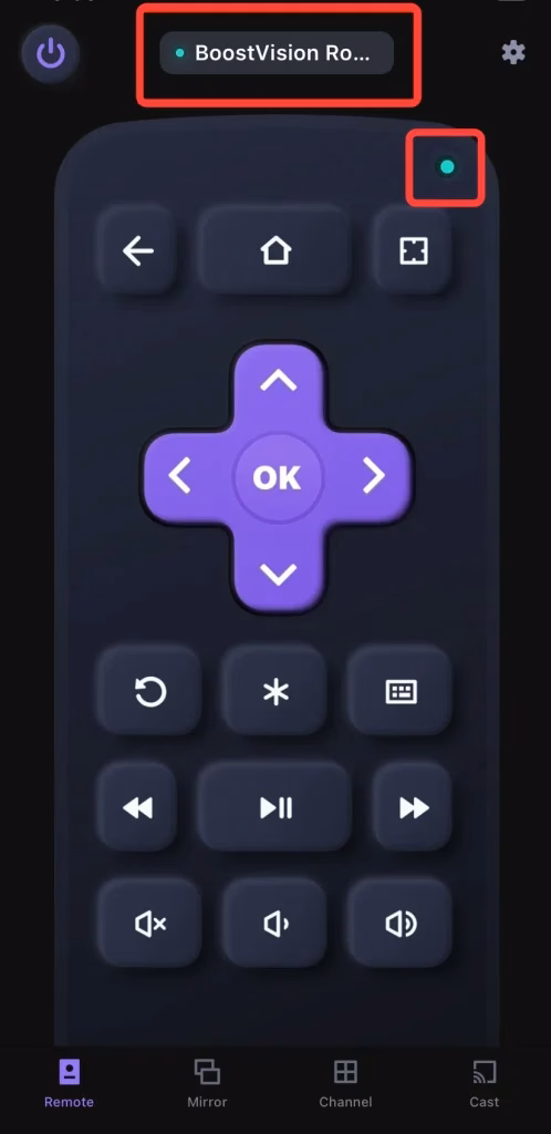 Paired Roku remote app