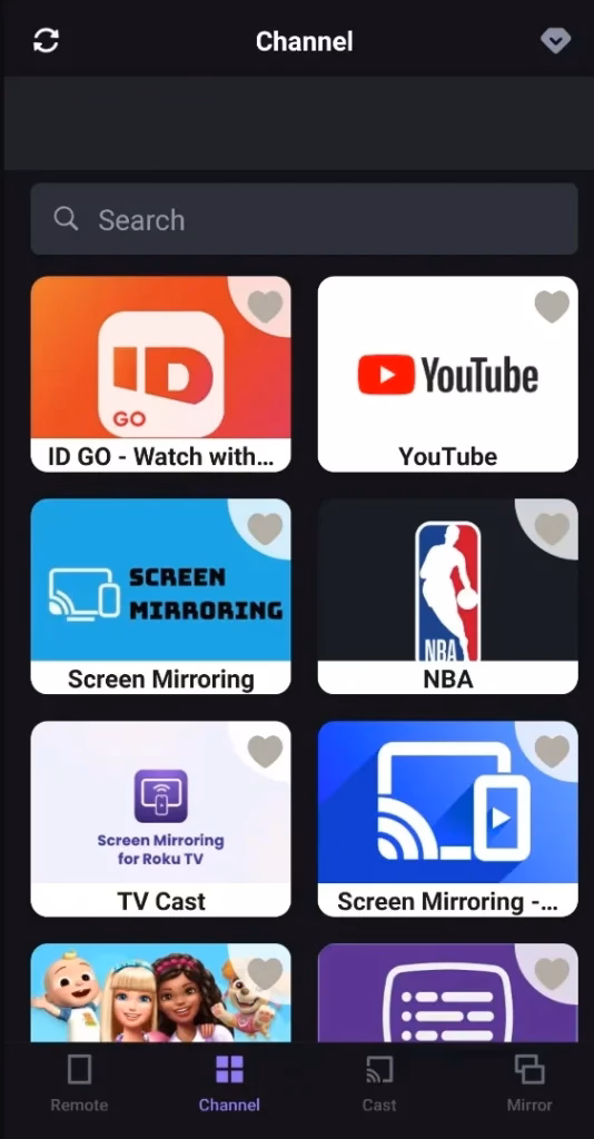 channel short on Roku remote app