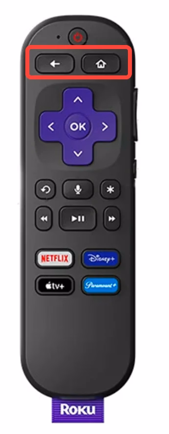 locate the Home and Back buttons on the Roku voice remote