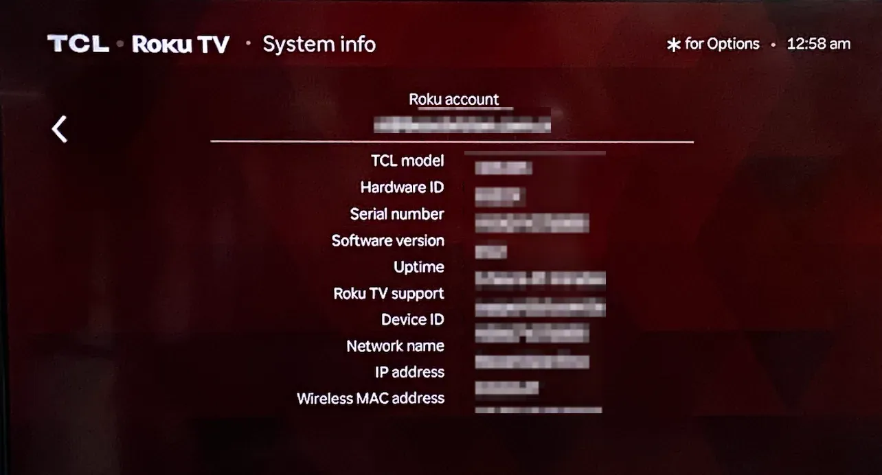 check system info on Roku TV