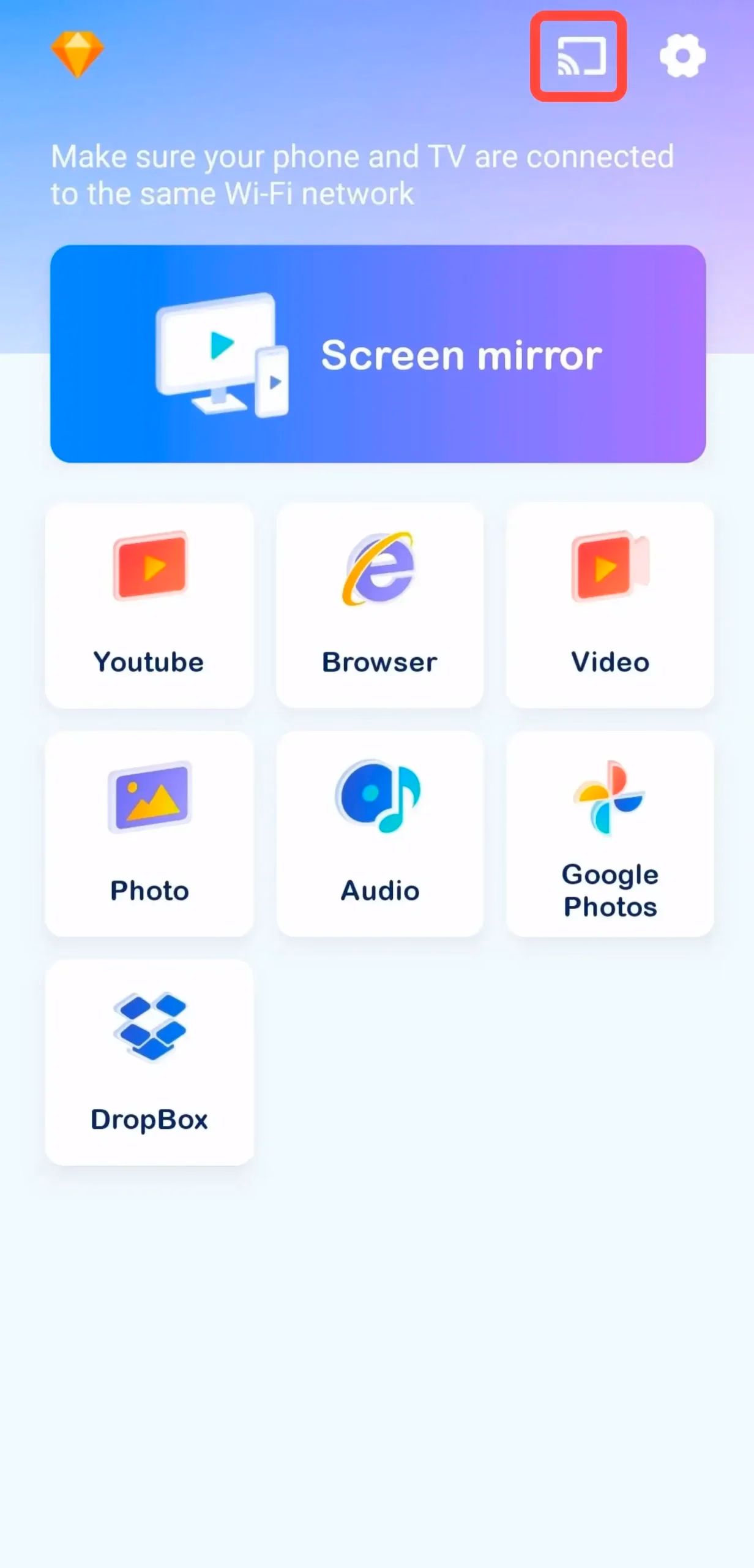 Pairing entry on the screen mirroring app