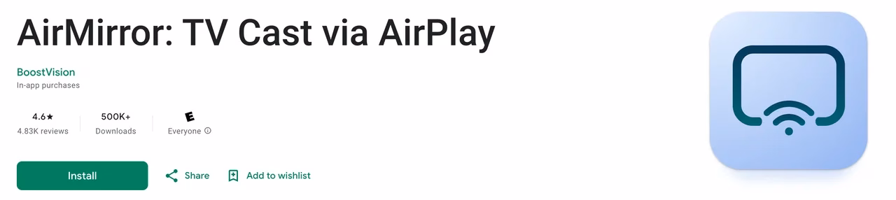 AirMirror app on Google Play