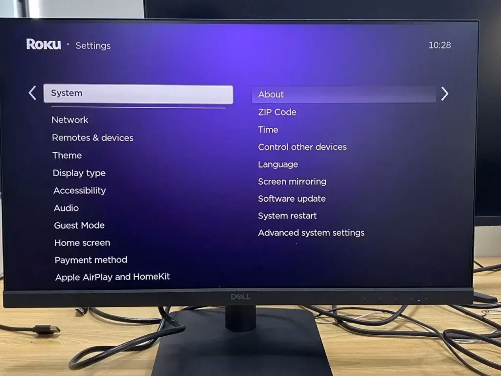System page on Roku TV