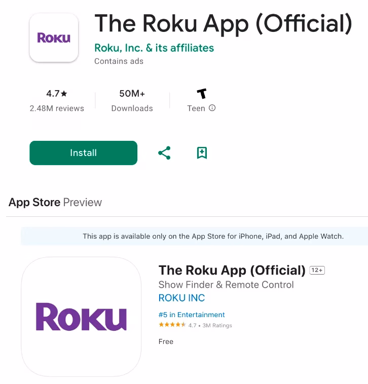 get the Roku app from the Google Play or App Store
