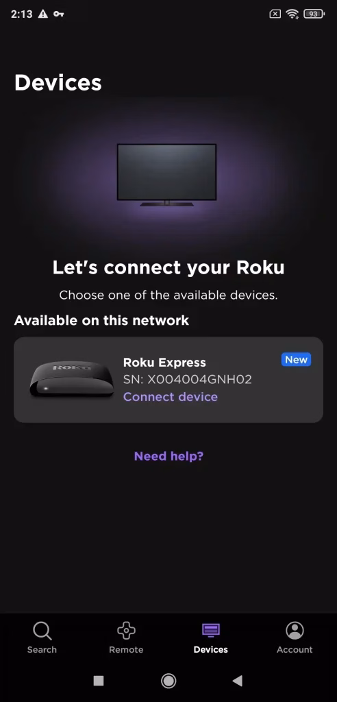 switch to the Devices tab on the Roku app interface