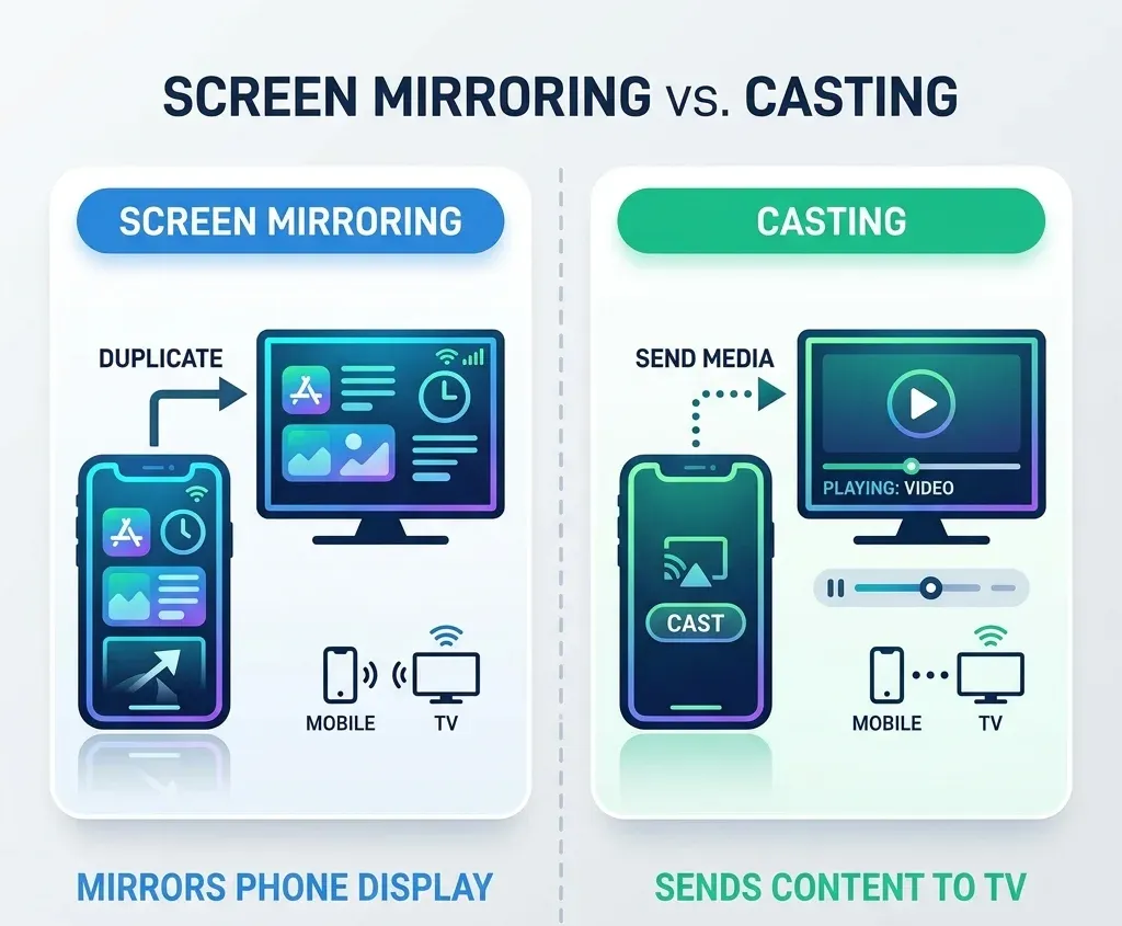 Screen mirroring vs. casting