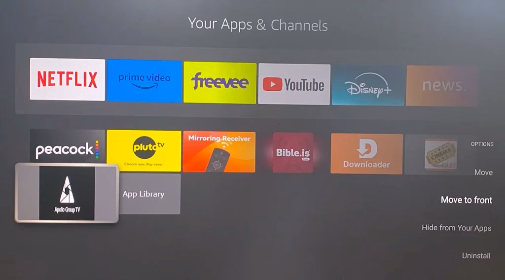 choose move Apollo Group TV to the front