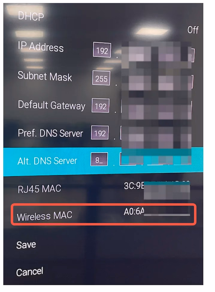 MAC address on Vizio TV