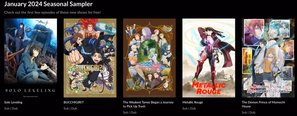 screenshot of Crunchyroll website