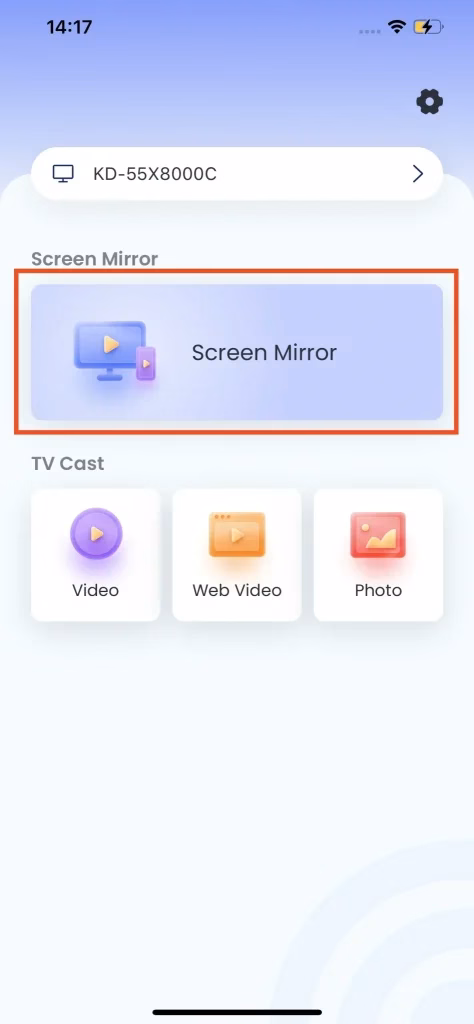 tap Screen Mirror feature on the app