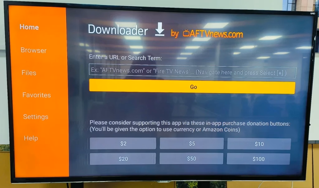 the URL bar in the Downloader app