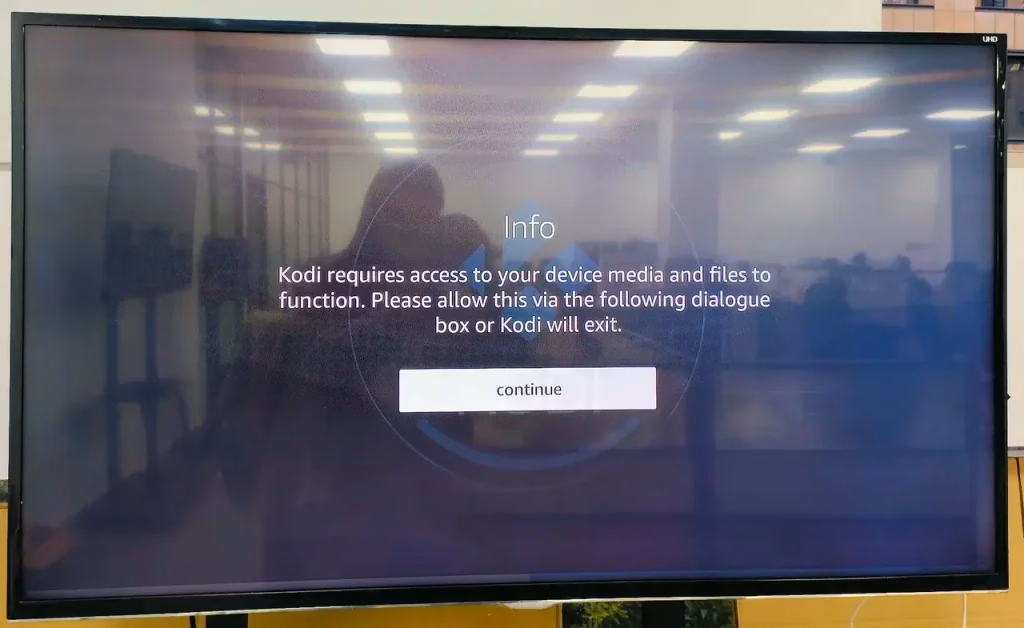 choose Continue on the Kodi app
