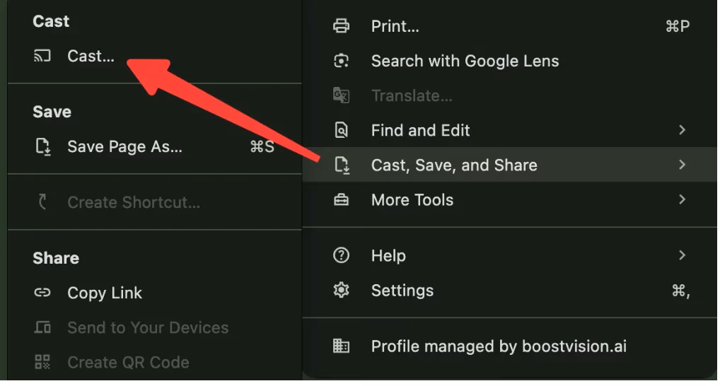 choose Cast from the Google Chrome menu
