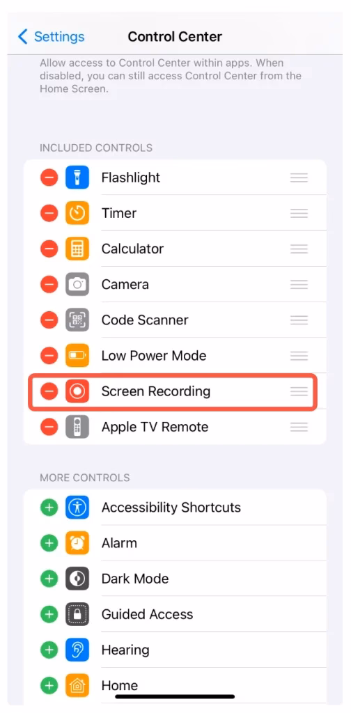 turn on Screen Recording on iPhone