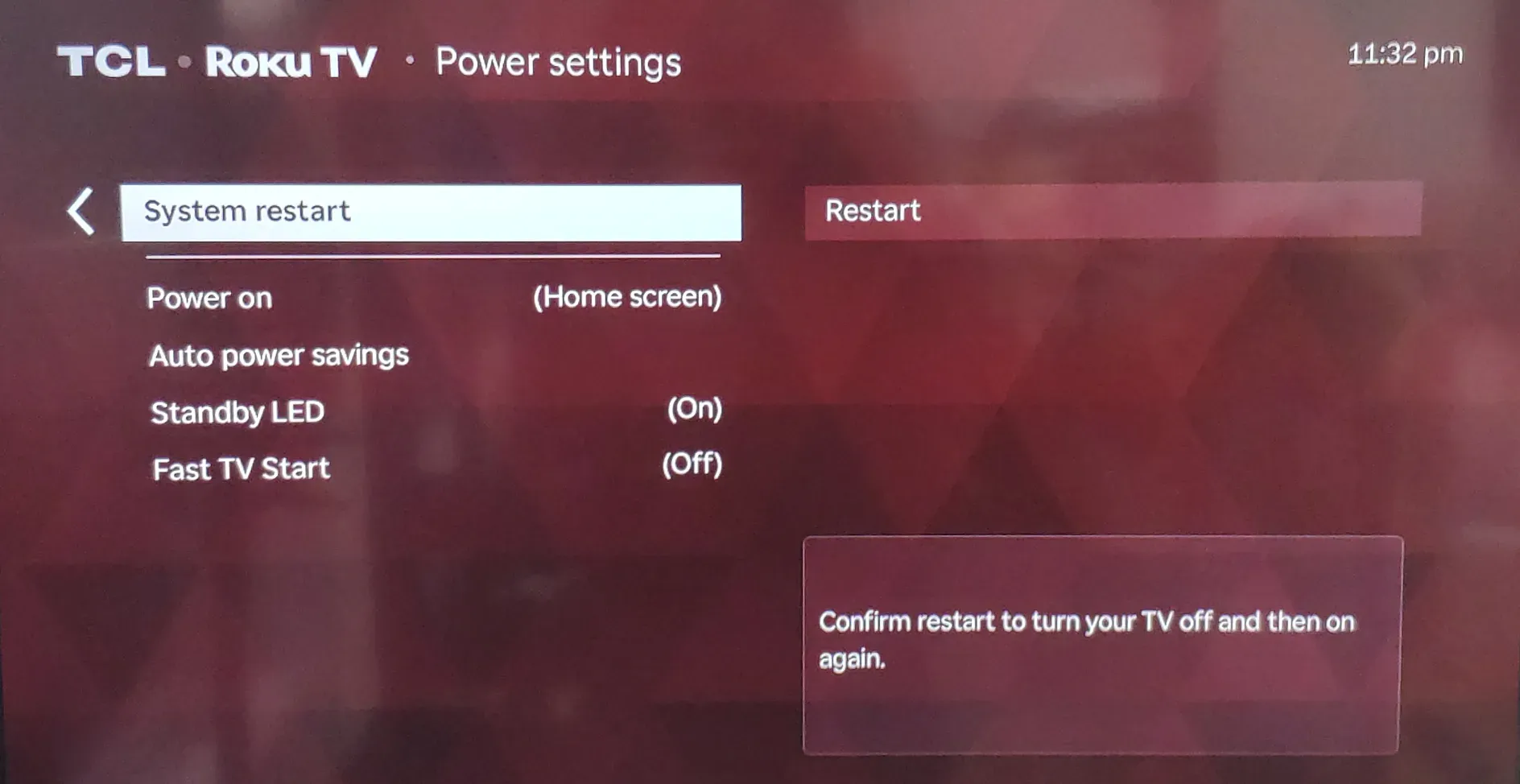 choose System restart on Roku