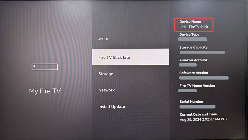 Device Name of your Amazon streaming device