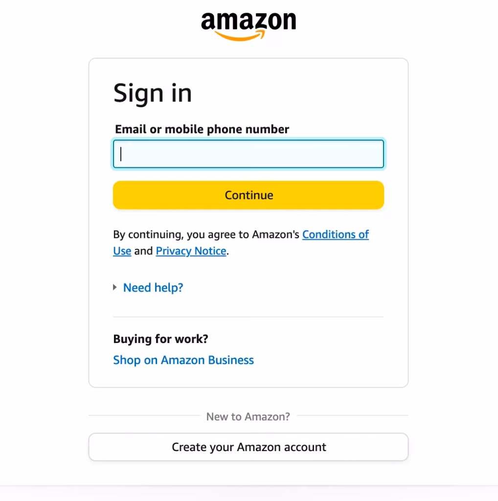 Amazon account sign in menu