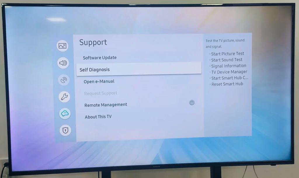 choose Self Diagnosis on Samsung TV