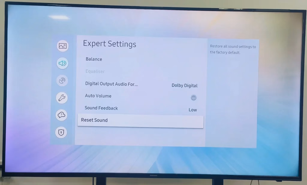 choose Reset Sound on Samsung TV