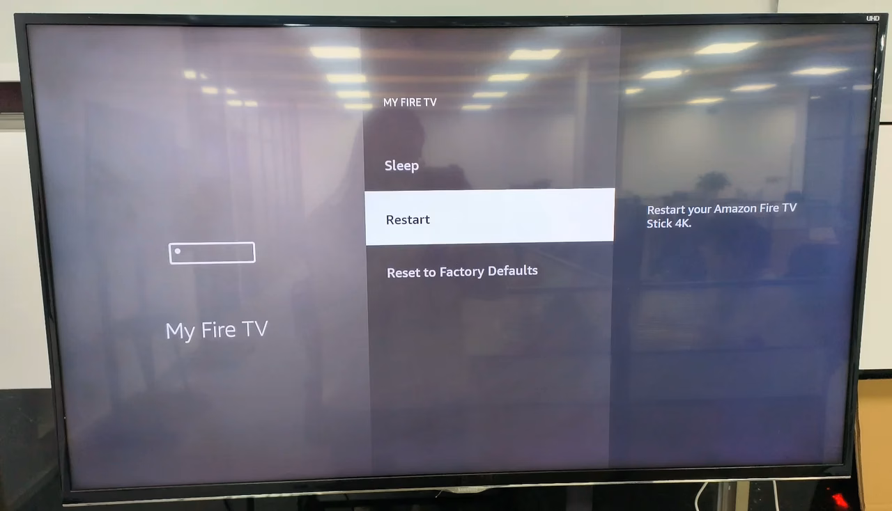 choose Restart on Firestick's Settings menu