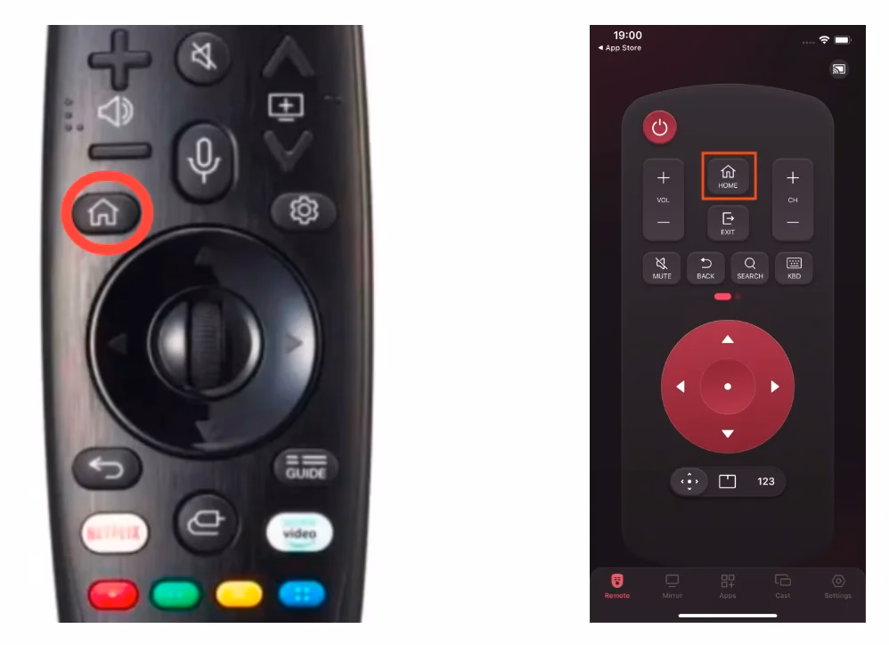 press the Home button on the remote and remote app