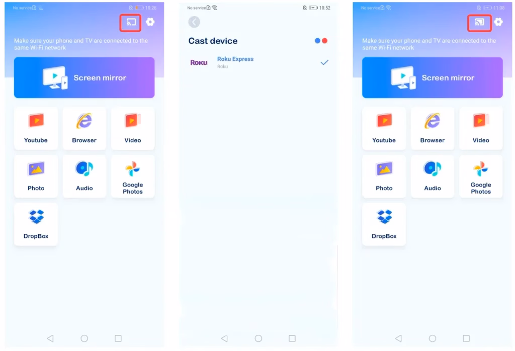 do screen share with Android and Roku